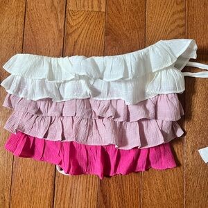 Ruffled Strapless Top in White and Pink